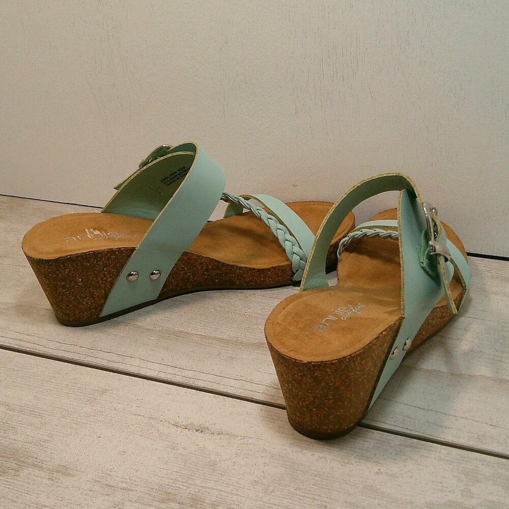 Annie Comfort Light Aqua Boho Summer Cork Coastal Wedges Braided Strap SZ 6.5 - Picture 5 of 13